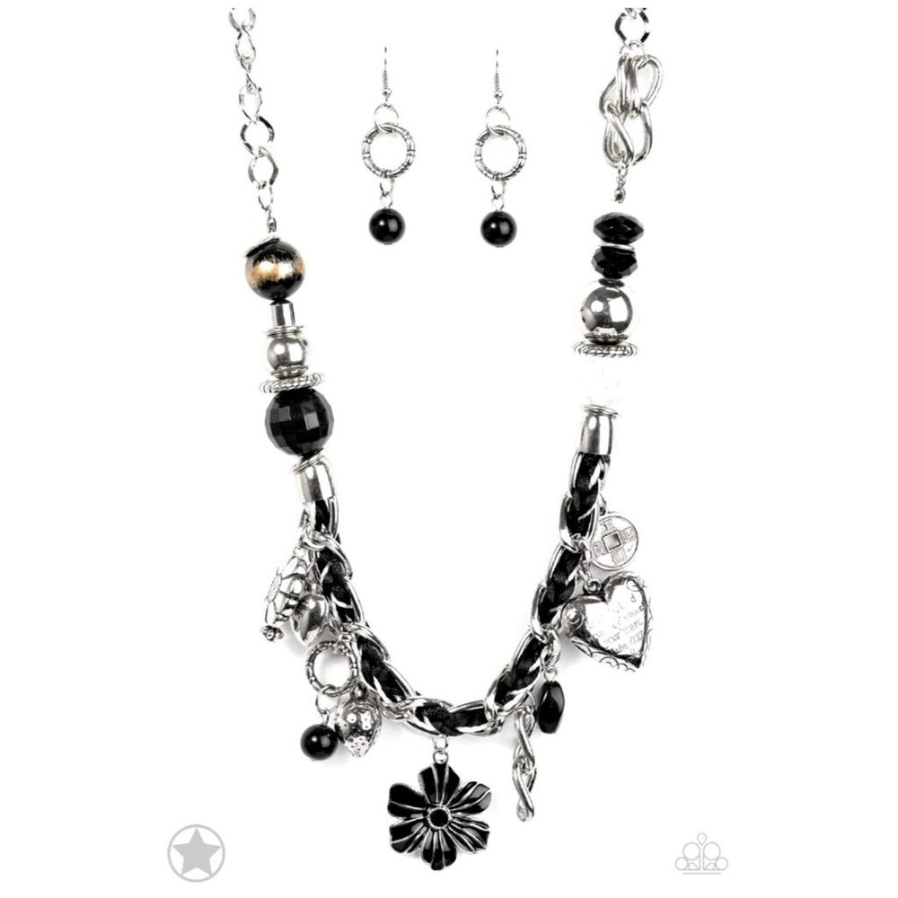 Heart Charm Silver Black Necklace Pendant